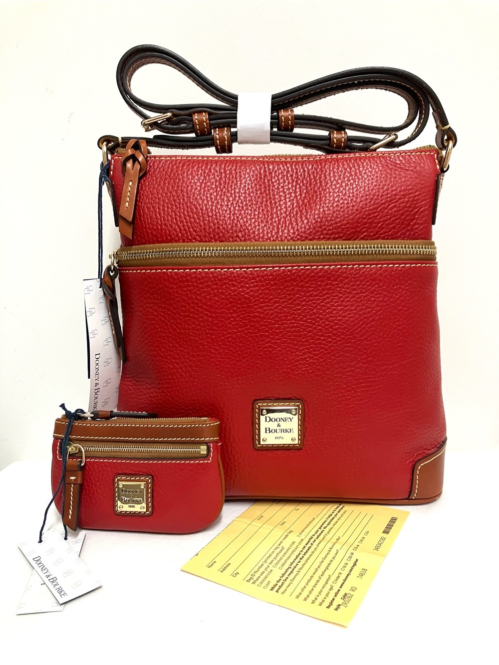 Dooney & Bourke Pebble Leather Red Crossbody/Shoulder Bag and Coin Case SET NWT